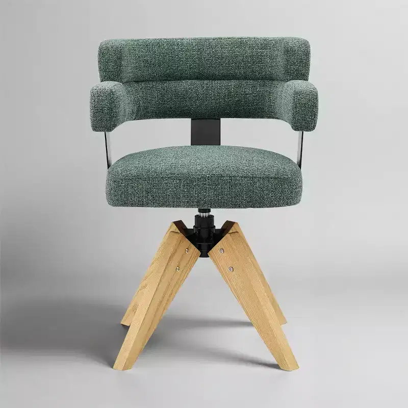 Desk Chair No Wheels, Mid Century Modern Swivel Arm Chair, Fabric Upholstered Side Chair with Oak Wood Legs