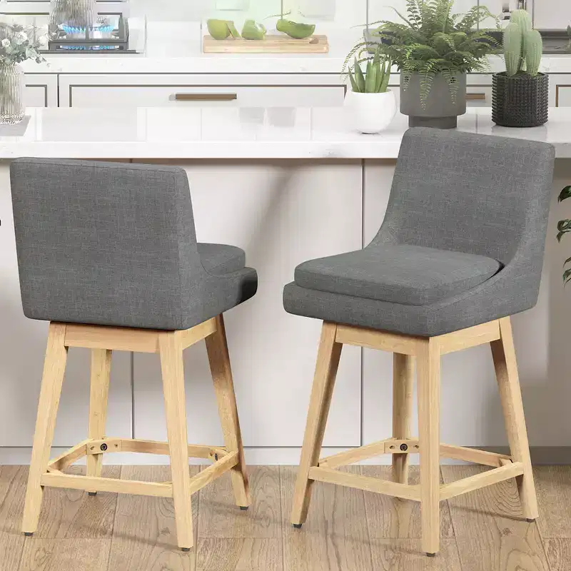 Blue Linen Swivel Counter Stool, Set of 2 (Metal Frame, Upholstered)