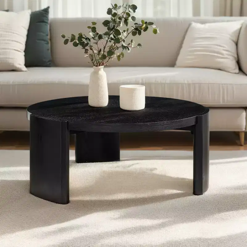 Subrtex Modern Round Side Coffee Table, Solid Wood Sofa Table for Living Spaces & Bedroom Decor