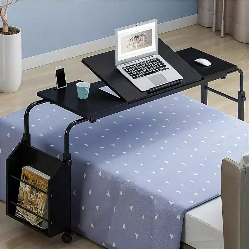 Acekool Overbed Table with Wheels, Adjustable Height & Length, Heavy-Duty Mobile Laptop Cart & Dining Table for Bedroom, Hospital, Home, Living Room