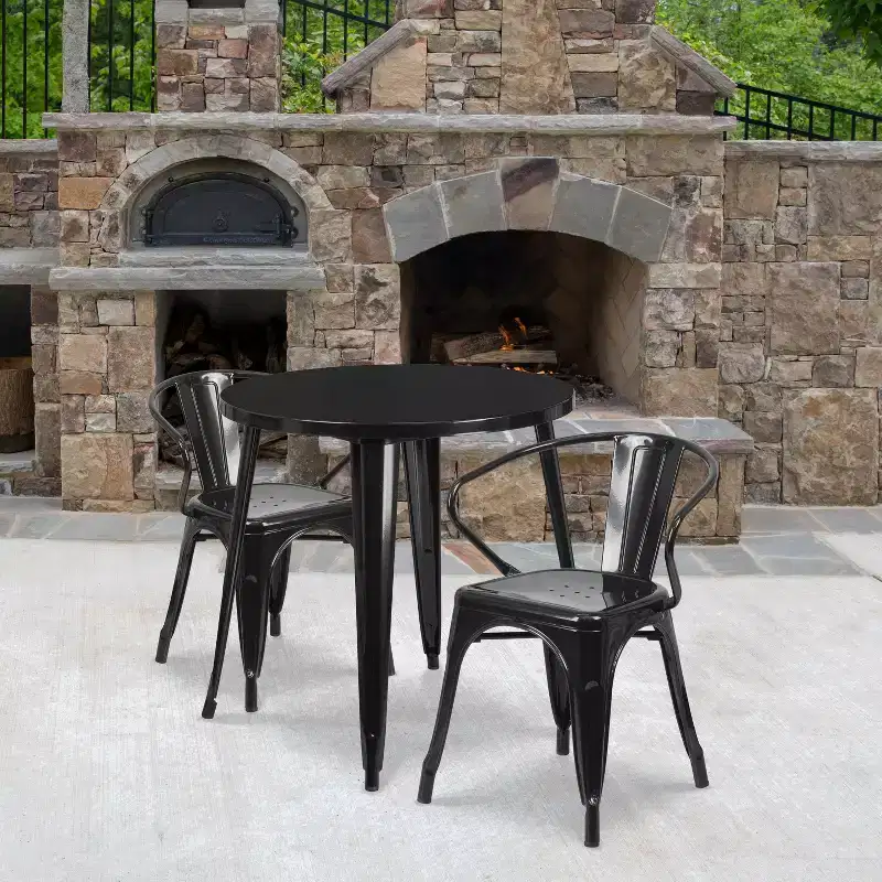 Flash Furniture Commercial Grade 30 Round Metal Indoor-Outdoor Table Set with 2 Arm Chairs
