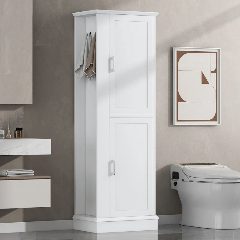 Tall Bathroom Storage Cabinet with Hook and Adjustable Shelf