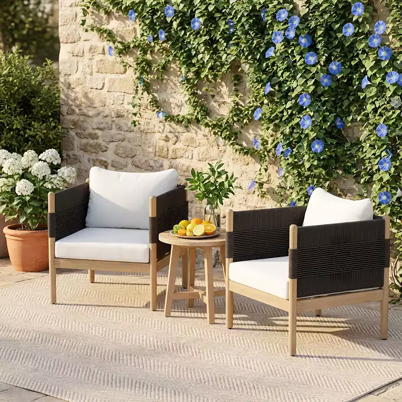 Christopher Knight Home Jiyeon Modern Outdoor Acacia Wood Club Chair with Diamond Rope Weave and Cushions (Set of 2)
