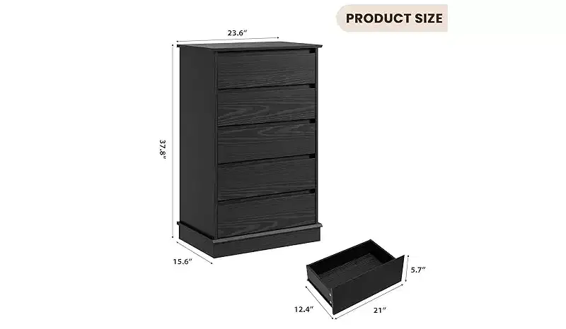 5 Drawer Dresser with Deep Drawers and Wide Top
