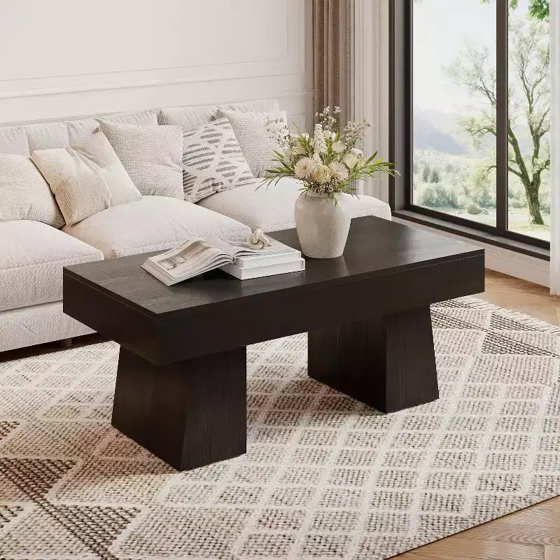 Lantine 47 Farmhouse Coffee Table, Wooden Rectangular Accent Center Tables with Thick Base, for Living Room,Lounge