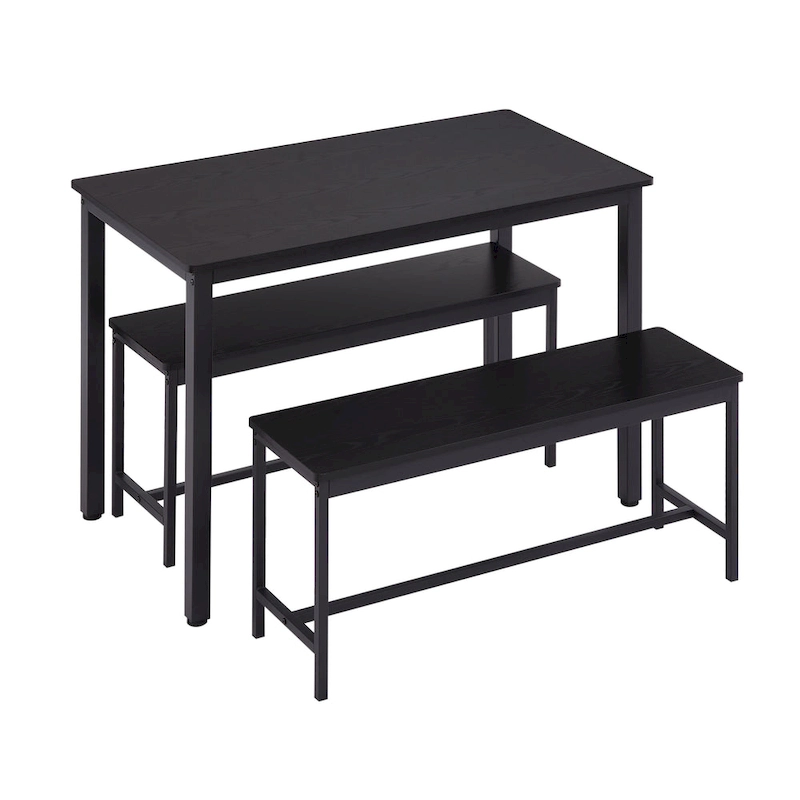 Industrial Rectangle Dining Table Set with 2 Benches Breakfast Nook Dining Table Set Kitchen Dining Table Set Metal Legs