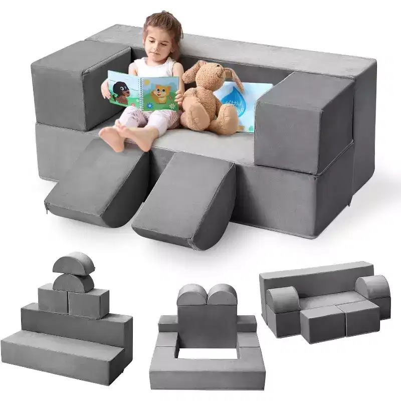 Toddler Kids Foam Play Couch - Convertible Soft Sofa Set with Detachable Washable Cover, Safe Non-Toxic Foam for Reading Playing Sleeping