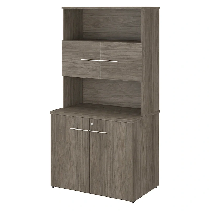 Tall Office Storage Cabinet with Doors, 2 Open Shelves, Lockable, ANSI/BIFMA Certified, 36W