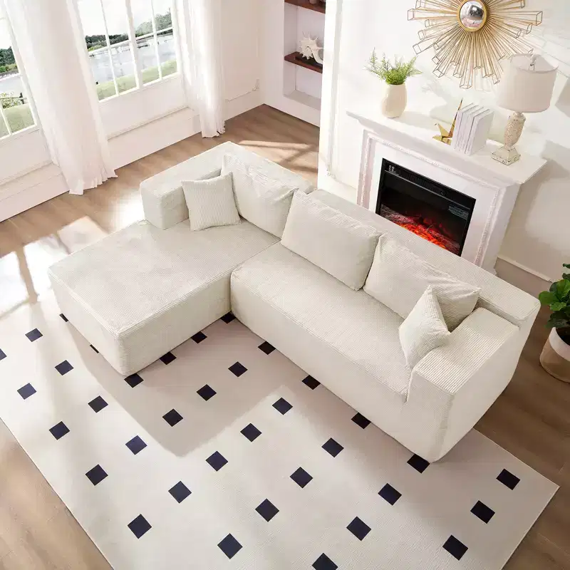 Mjkone 106'' Modern 2-Piece Corduroy Free Combination L-Shaped Sofa Deep Seat,Upholstered Chaise Sectional Sofas With Left Chaise