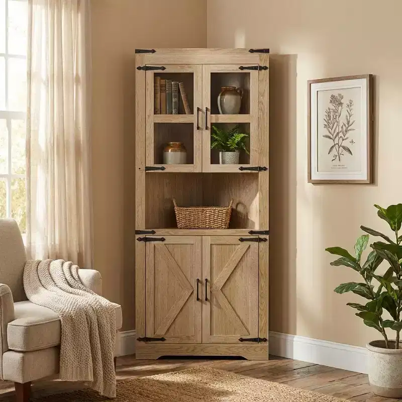 69 Tall Corner Cabinet with Doors, 6-Tier Corner Storage Cabinet, Space-Saving Floor Shelf for Bathroom, Living Room, Kitchen & Hallway