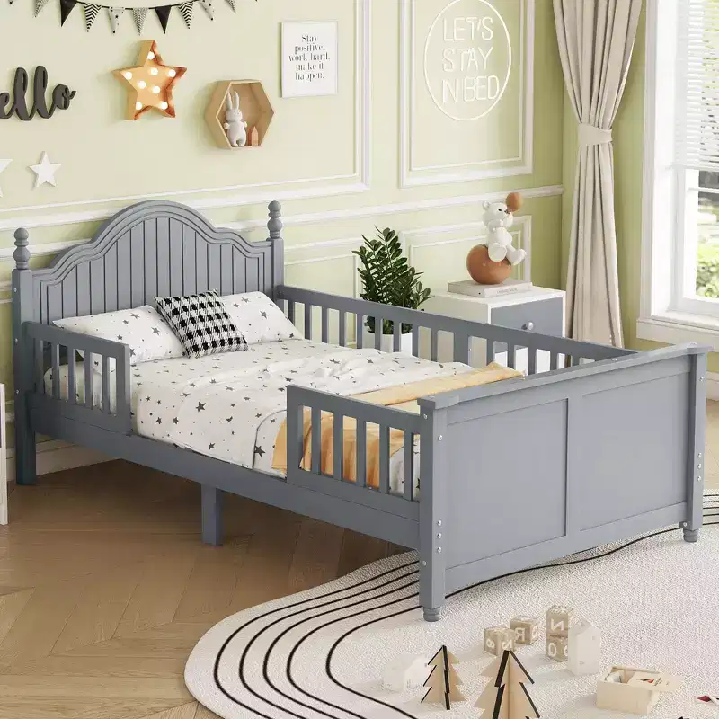 Theodore Contemporary Kids Platform Bed with Headboard and Footboard and Safety Guardrails