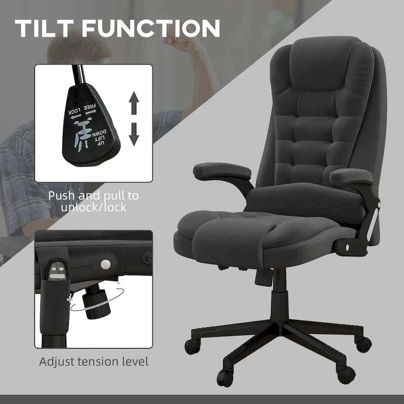 HOMCOM 6 Point Vibrating Massage Office Chair with Heat, Velvet High Back Executive Office Chair with Reclining Backrest