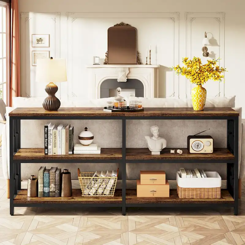 3-Tier Console Table , 70.9-in Industrial Sofa Table, Long Foyer Table Entryway Table