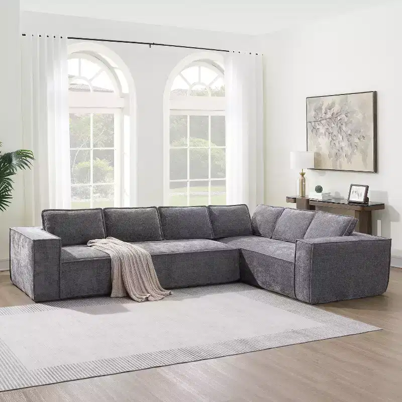 129.5'' Modular L-Shaped Sofa with Wrinkle-Resistant Chenille, No-Frame Compression Design, 6-Seater Modern Sectional Couch for Living Room