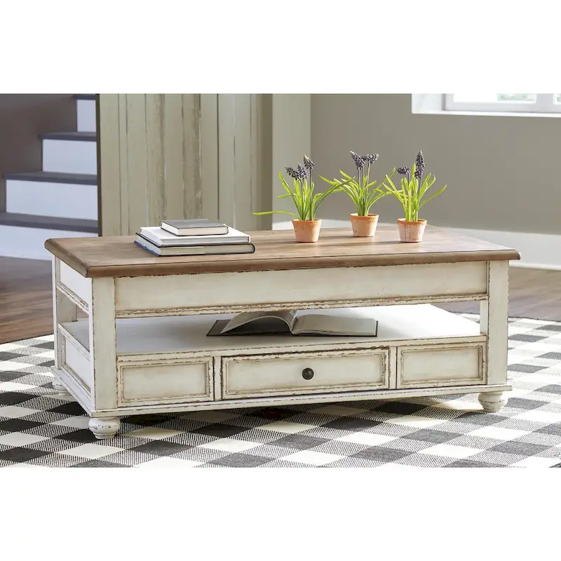 White and Brown Lift Top Coffee Table