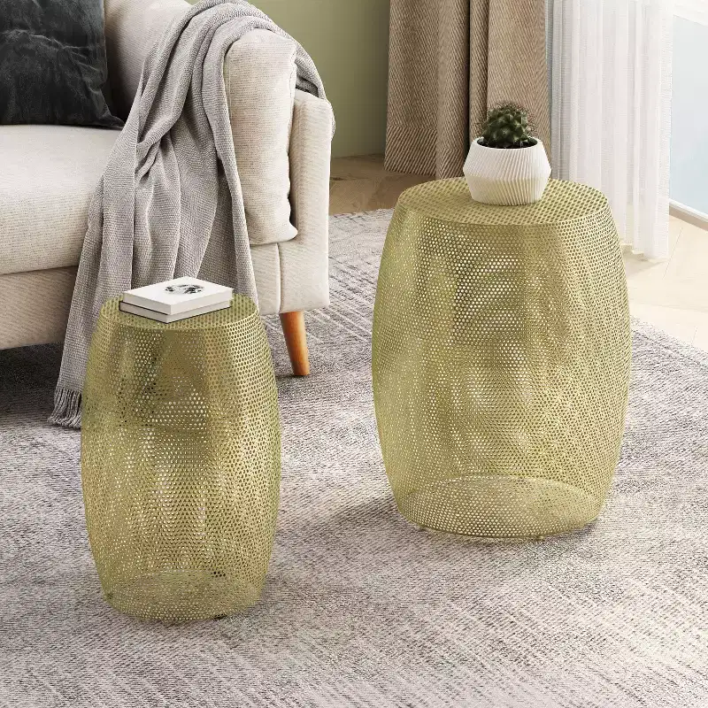 Modern Round Metal Hollow Side Tables - Set of 2