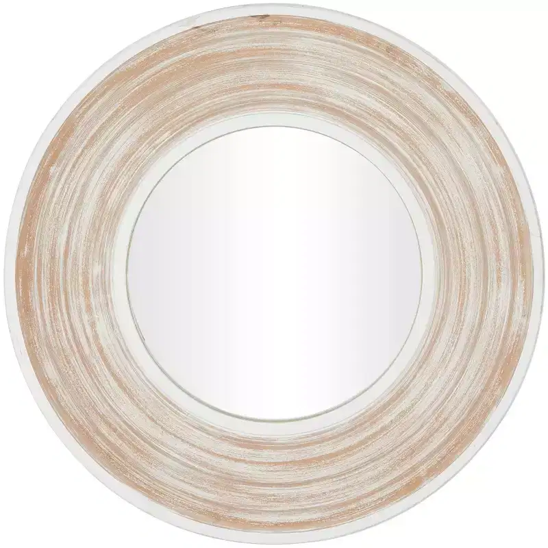 35"x35" Wooden Wall Mirror with White Wash Effect Cream - Olivia & May: No Assembly, MDF Frame, Indoor Use