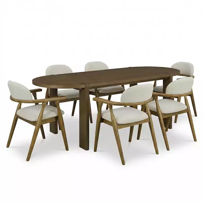 Christopher Knight Home Qinon Modern 7 Piece Patio Rubberwood Dining Set with Oval Table and Curved Backrest