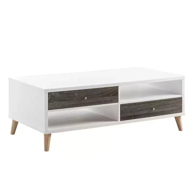 Weller Transitional Two Drawers Coffee Table Dark Gray/White: Storage, Open Shelf - HOMES: Inside + Out