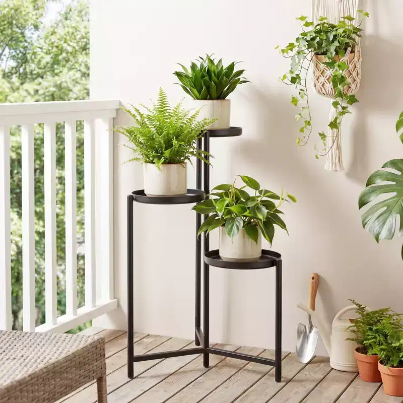 Gymax Metal Plant Stand Indoor Outdoor Tall Corner Flower Pot Holder Display Rack