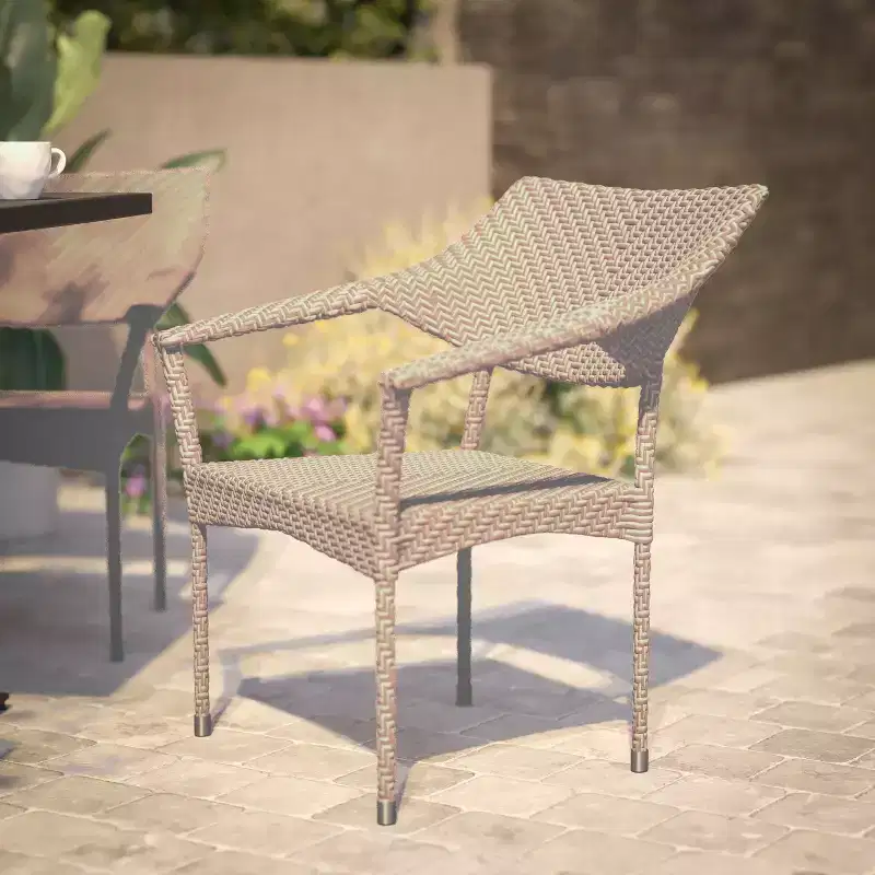 Flash Furniture Jace Commercial Grade Stacking Patio Chair, All Weather PE Rattan Wicker Patio Dining Chair