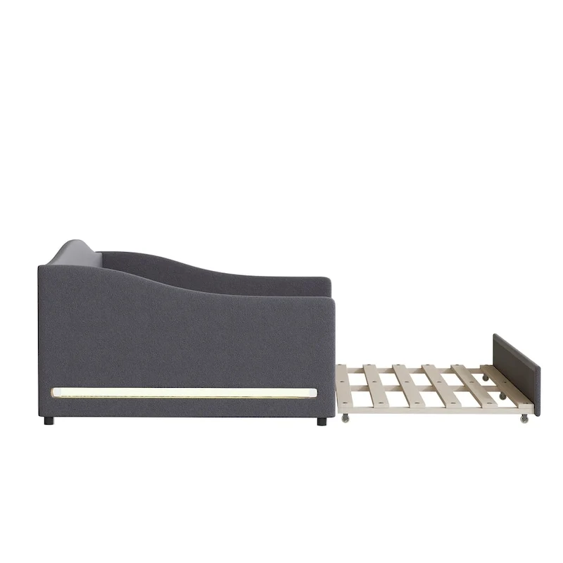 Full Teddy Fleece Daybed with Trundle and LED Lights