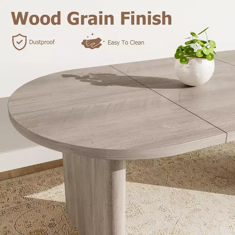 Oval Dining Table for 6-8 People, Large Kitchen Table with Thick Sturdy Wooden Base, Farmhouse Style