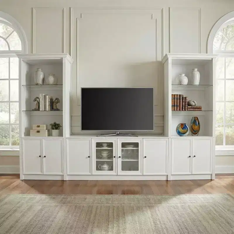JVNOXK 91 128.2 Modern 3-Piece Wall Unit with Glass Cabinets & Adjustable Shelves for Living Room