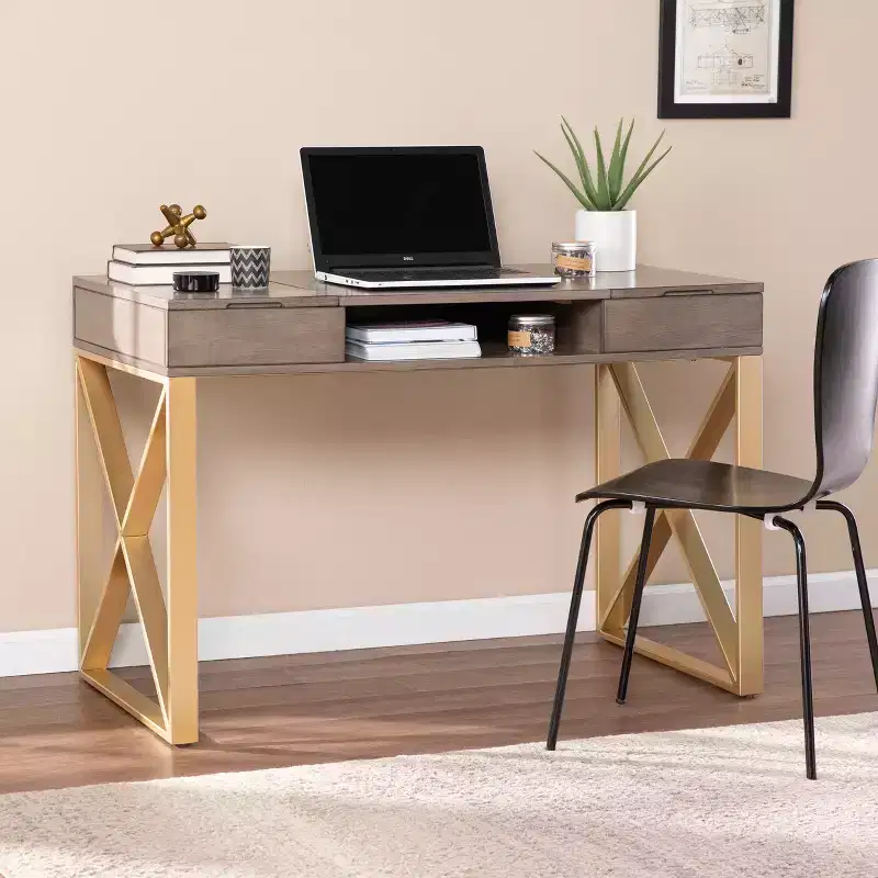 Bardmont Two-Tone Desk with Storage - Grey - SEI
