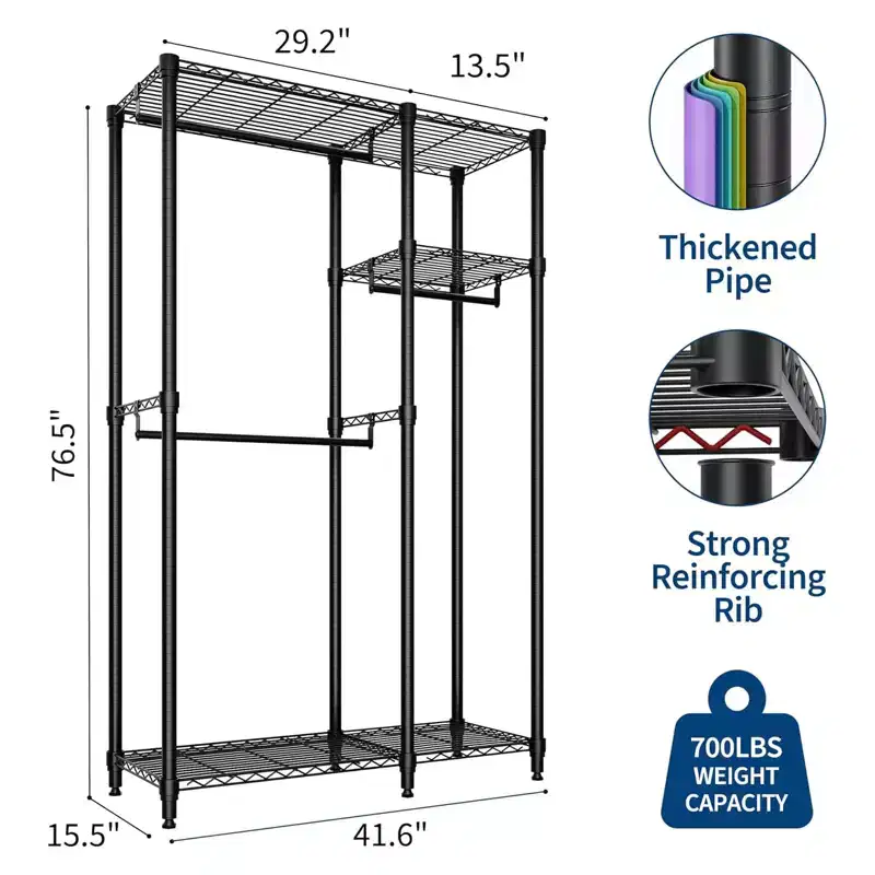 COZONY Heavy Duty Clothes Rack - Freestanding Closet Organizer w/ 4 Rods & Adjustable Shelves