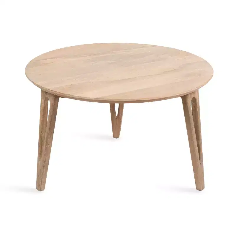 Round Solid Mango Wood Coffee Table with Hairpin Legs – 30