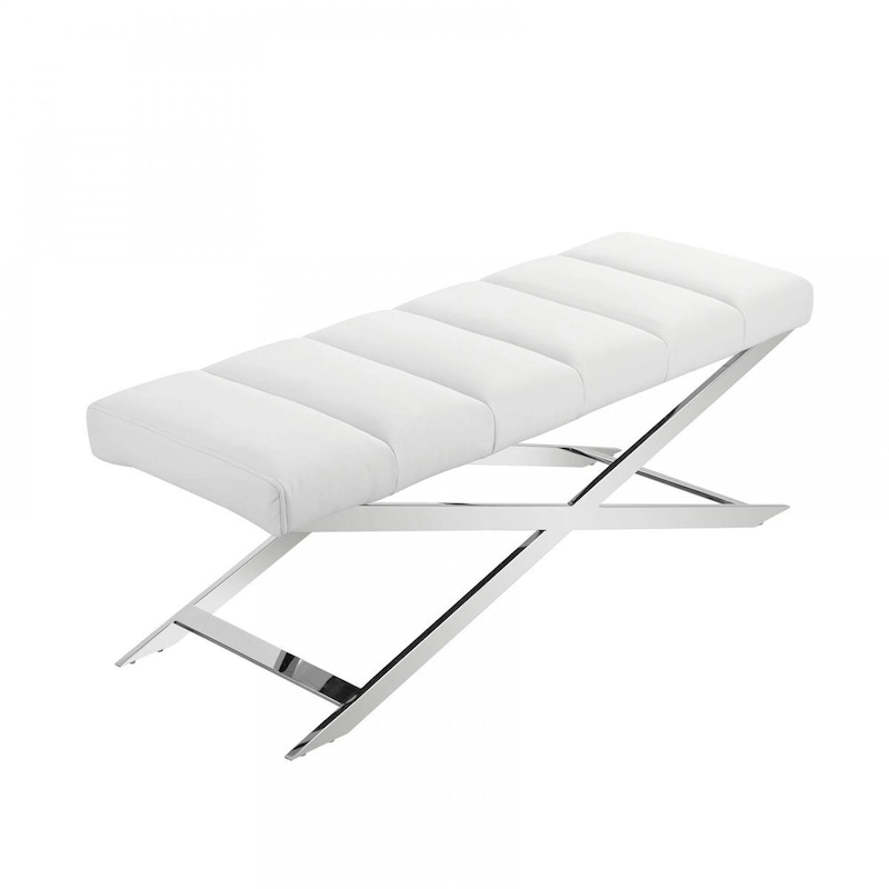 HomeRoots 55 Cream and Wood Brown Upholstered Polyester Blend Bench - 55
