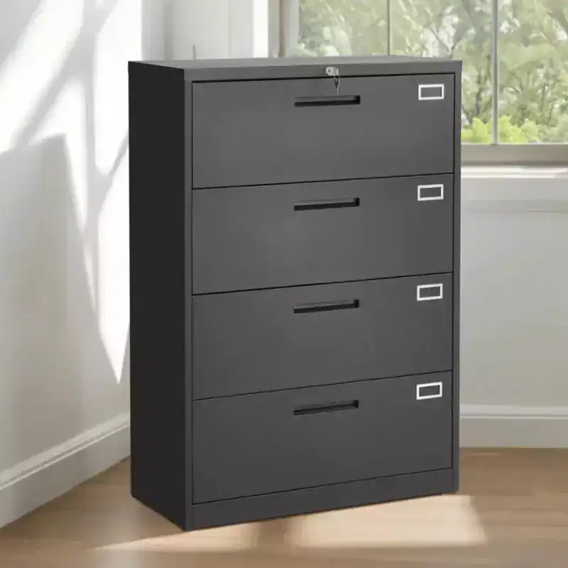 VEVOR 4 Drawers Metal File Cabinet, Vertical Filing Cabinet with Lock and Adjustable Hanging Rod, Tall Filing Storage Cabinets, Black
