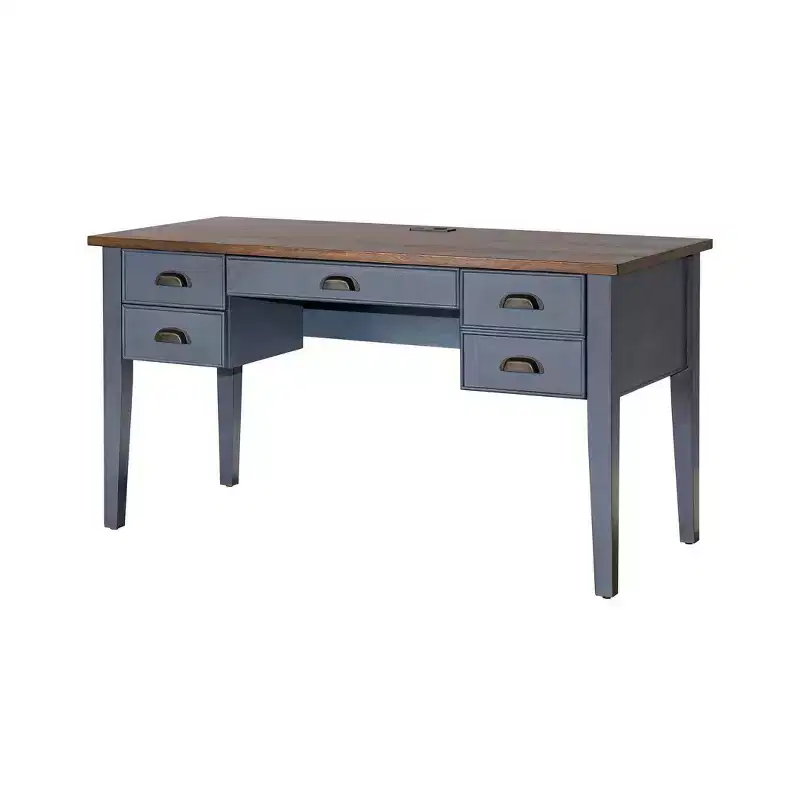 Martin Furniture Farmhouse Half Pedestal Executive Desk Blue: Modern Fairmont Collection, Tapered Legs, Metal Hardware