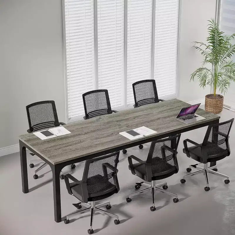 Lantine 6.5ft Conference Room Table, 78.74 W x 27.56 D Large Office Meeting Table, Modern Seminar Desk for Boardroom (1, Gray + Black)