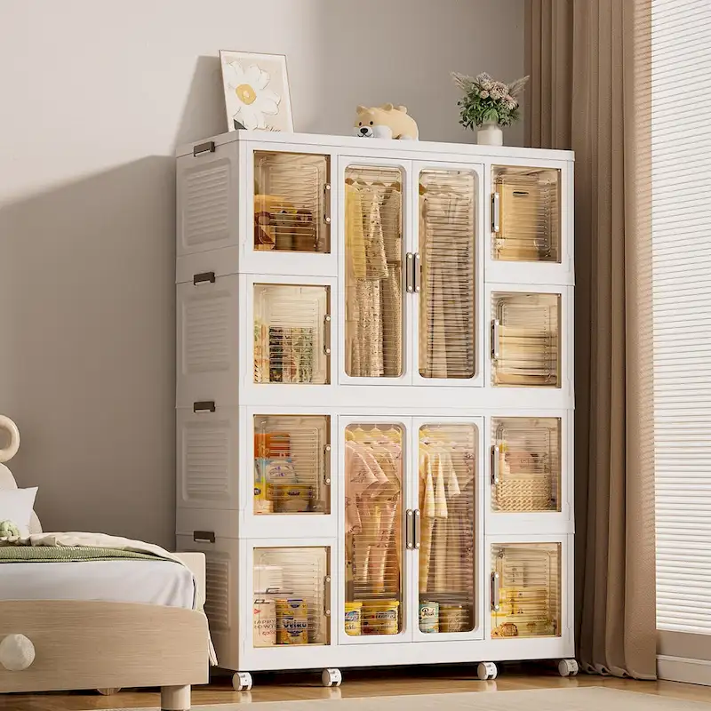 Children's Portable Wardrobe Closet with Hanging Rods and Magnetic Doors