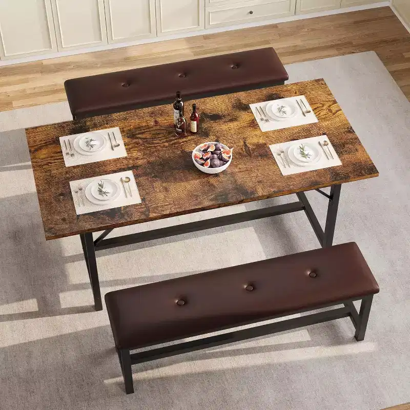Brown & Black Rectangle Extendable Dining Table Set for 4–6