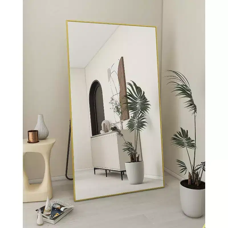 Full Length Mirror 71x31 Inch Copper-Free Green Mirror Gold Standing Mirror for Bedroom Floor Wall Mount Safe Glass