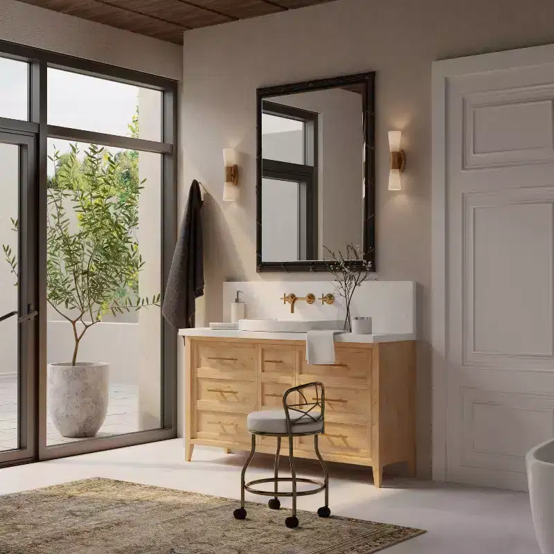 X Back Vanity Bench with Casters Gold: Elegant Faux Leather, Metal Frame, Round Shape