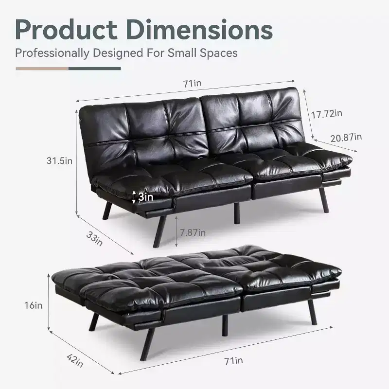 Dyonery 71 Futon Convertible Memory Foam Sofa Bed, Modern Loveseat for Living Room, Adjustable Armrests Backrest Sofabed, Linen Fabric - Light Gray