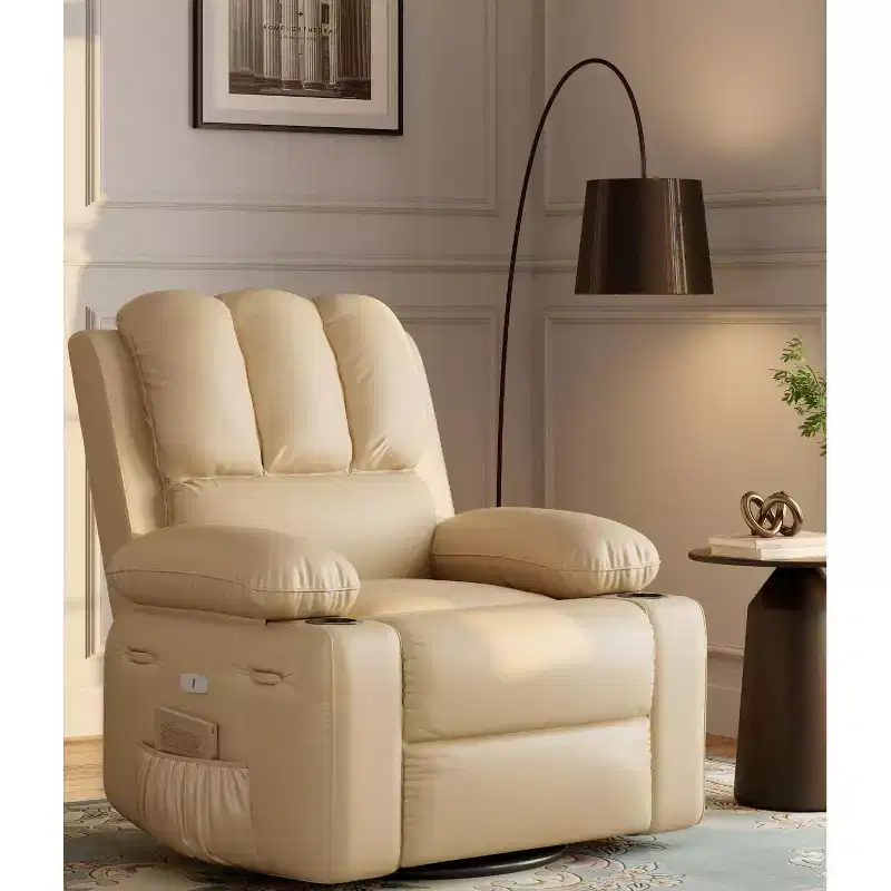Faux Leather Swivel Rocking Recliner for Adults with Remote Control, Cup Holders, Lounge Chair for Living Room, Bedroom, Nursery