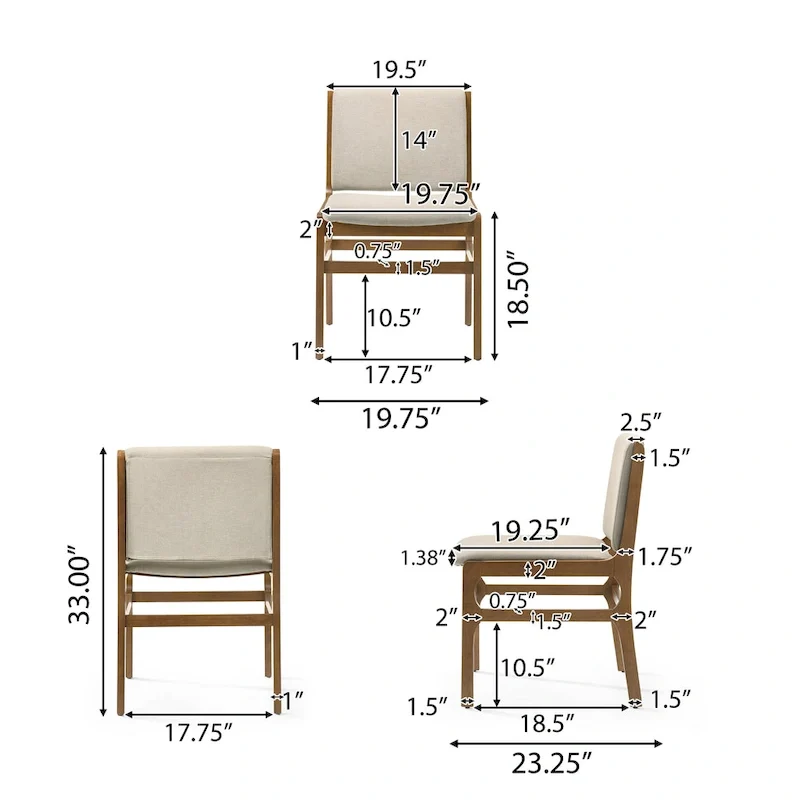 Contemporary Upholstered Dining Chair with Rubberwood Frame, Set of 2