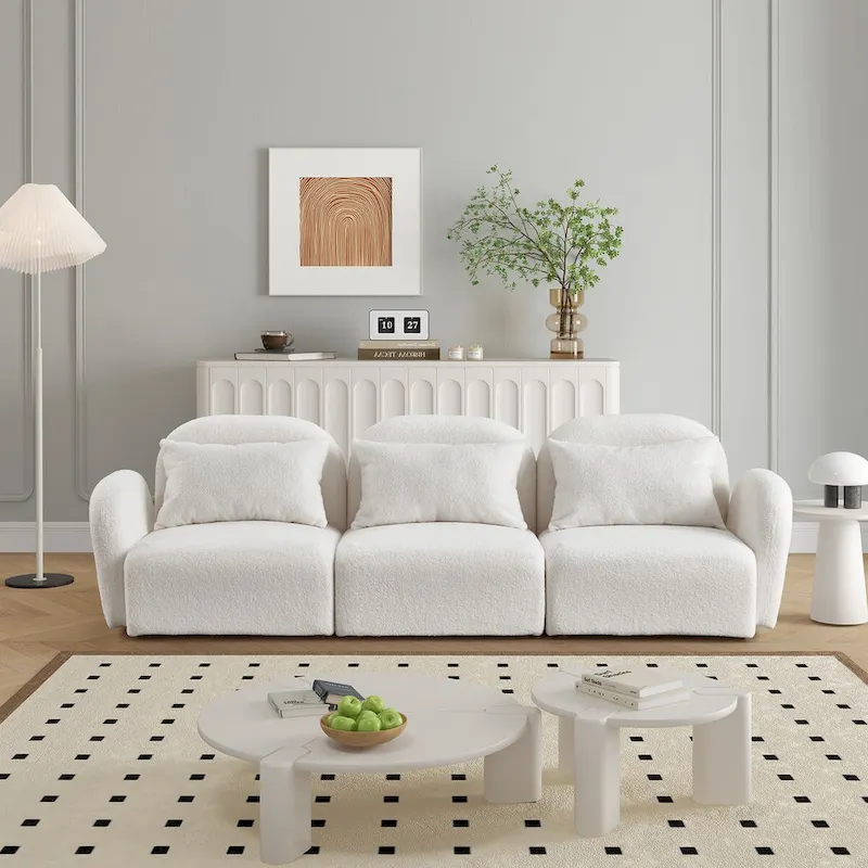 Living Room Furniture Three Seat Lazy Sofa Teddy Fabric White,High quality and durable