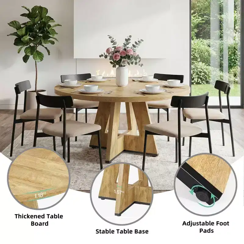 MAYEERTY Farmhouse Style Round Dining Table, 47 Retro Home Kitchen Table