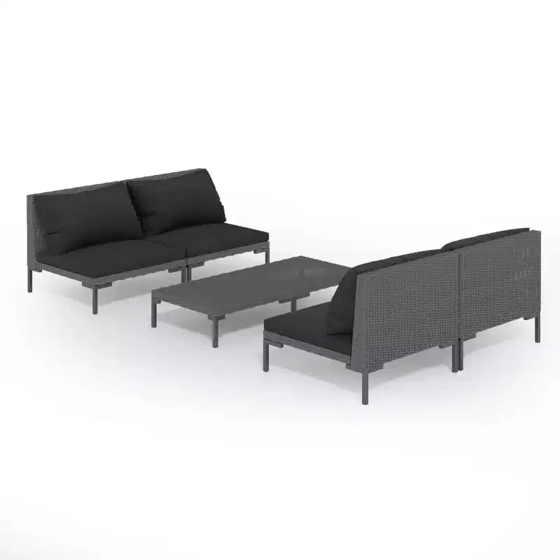 vidaXL Patio Lounge Set Outdoor Sectional Sofa Set Table Poly Rattan Dark Grey