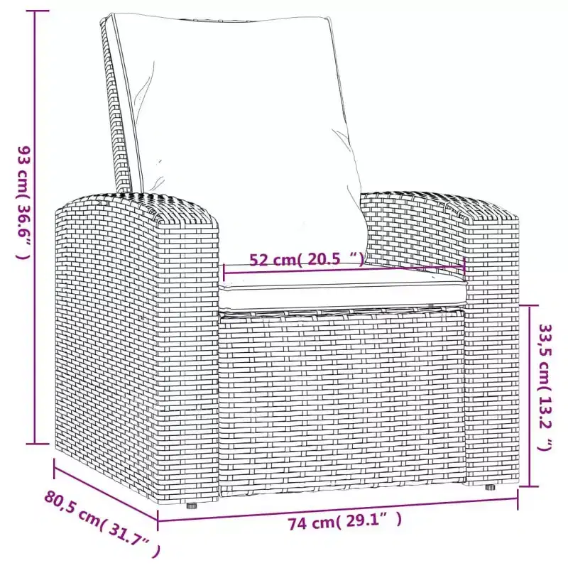 vidaXL Garden Reclining Chair PE Rattan Single Sofa