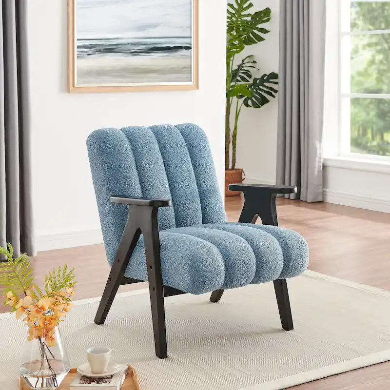 Modern Teddy Sherpa Fabric Accent Chair – Espresso Wood Frame