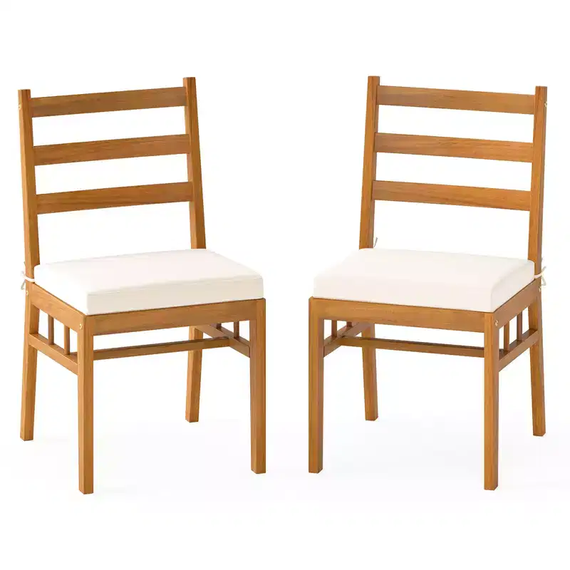 Costway Solid Acacia Wood Patio Chair Set of 4 w/ Padded Seat Cushions