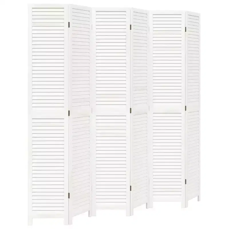 vidaXL Room Divider 6 Panels White Solid Wood Paulownia