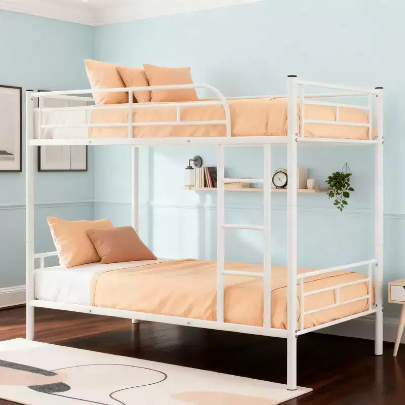 Twin Over Twin Bunk Bed, Metal Frame with Safety Guardrails, Split into Two Standalone Beds for Small Room